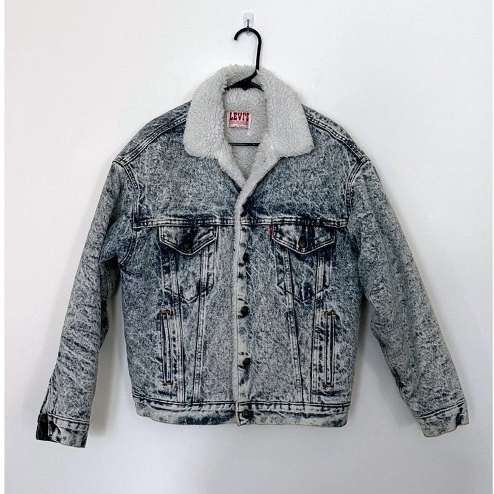 Vintage Levis 80s Sherpa Trucker Jacket Medium Acid Wash Denim USA Made 70609